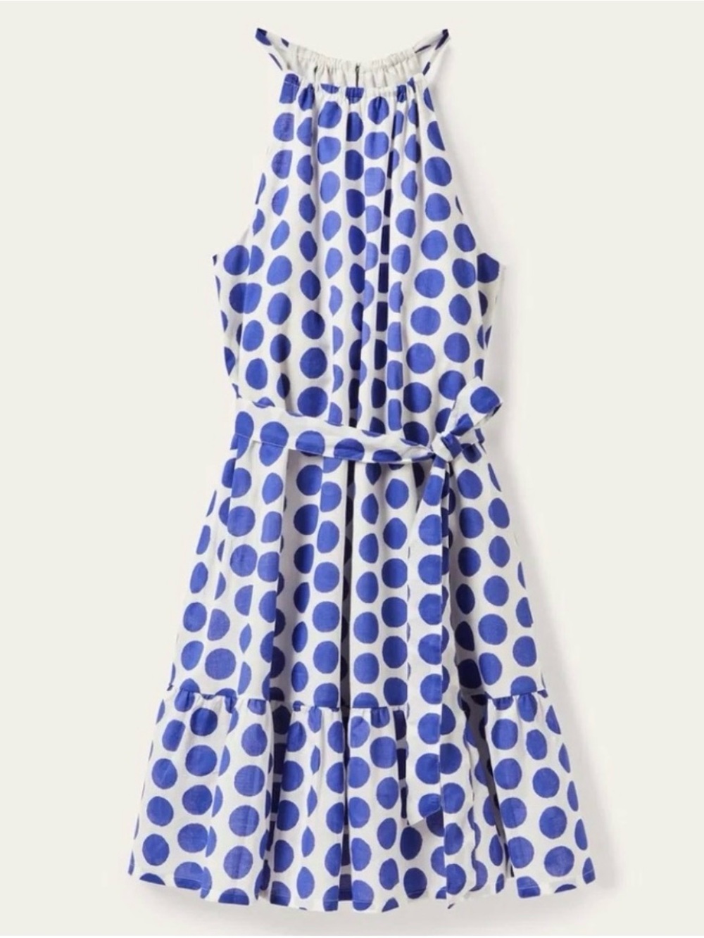 Boden White Halter Mini Dress with Blue Polka Dots - Picture 7 of 16